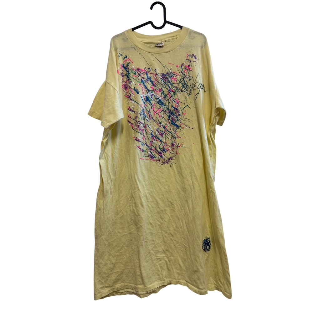 Vintage Midwest Sportswear Neon Paint Splatter T-Shirt Yellow One Size USA Made